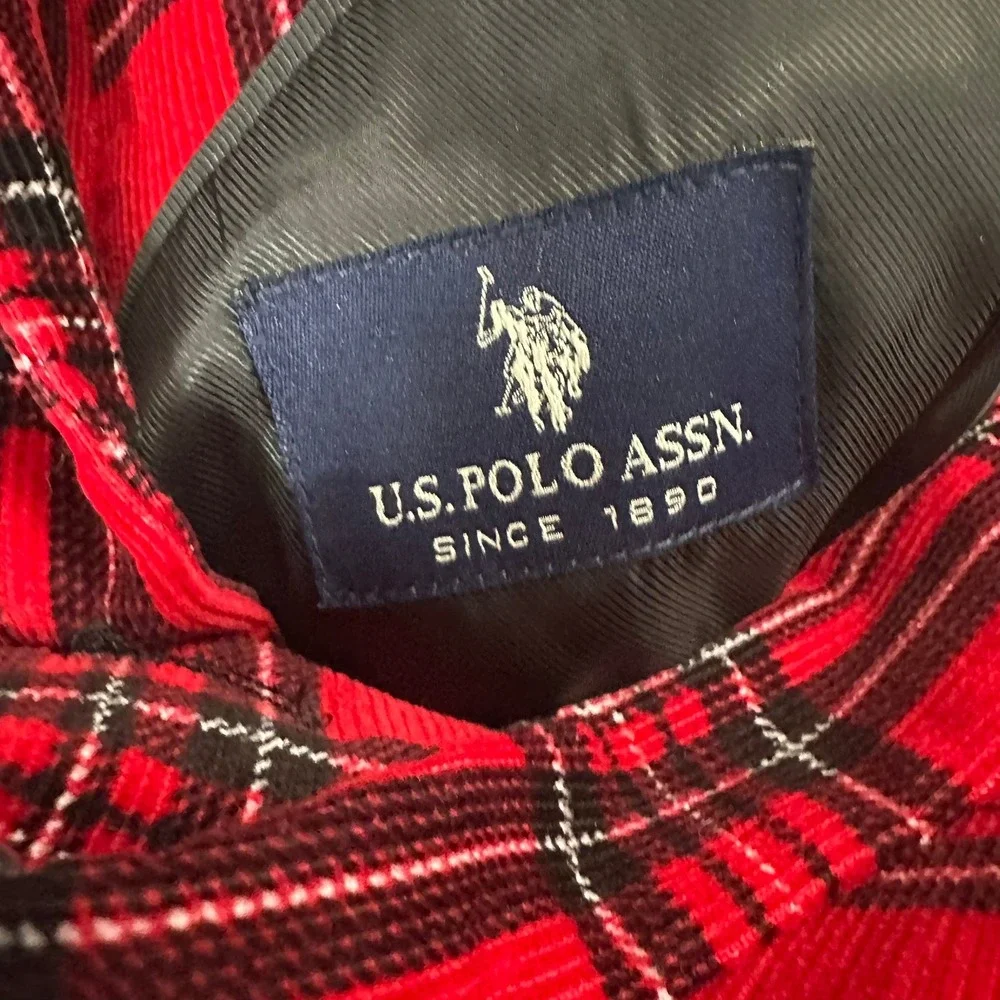US Polo Assn Mens Preppy Red Black Plaid Corduroy Blazer Size 40L Jacket Bold